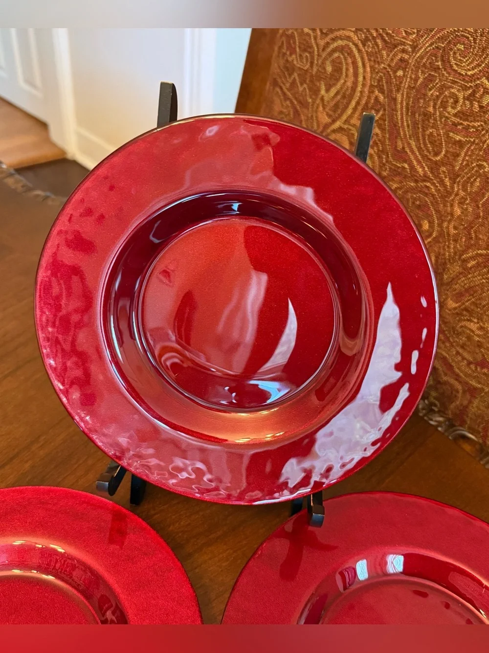 Set of 4 Vintage Pier 1 Imports Ruby Red 8.25” Glass Salad / Dessert Plates - #1
